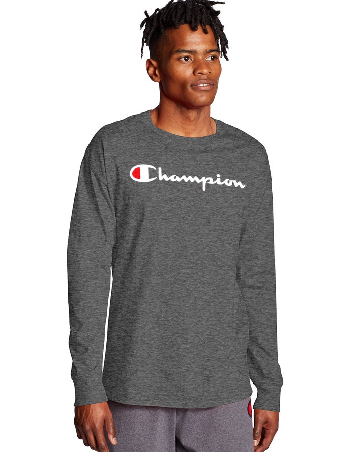 Champion Mens T-Shirt NZ - Classic Long-Sleeve Script Logo Dark Grey ( 6248-TRIUY )